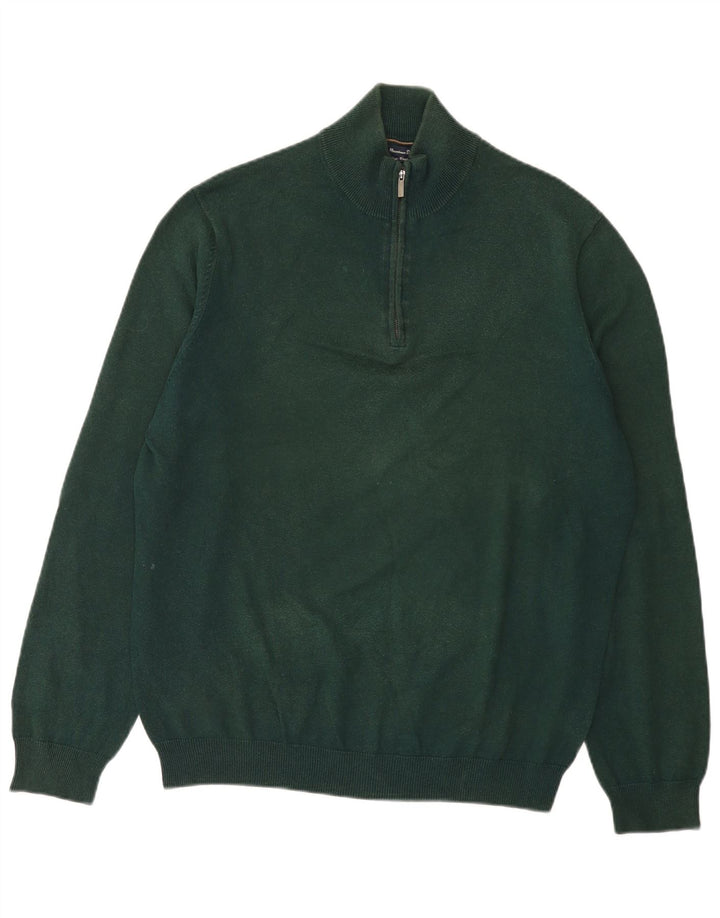 Massimo Dutti Herren-Pullover mit Reißverschluss am Hals, große grüne Baumwolle
