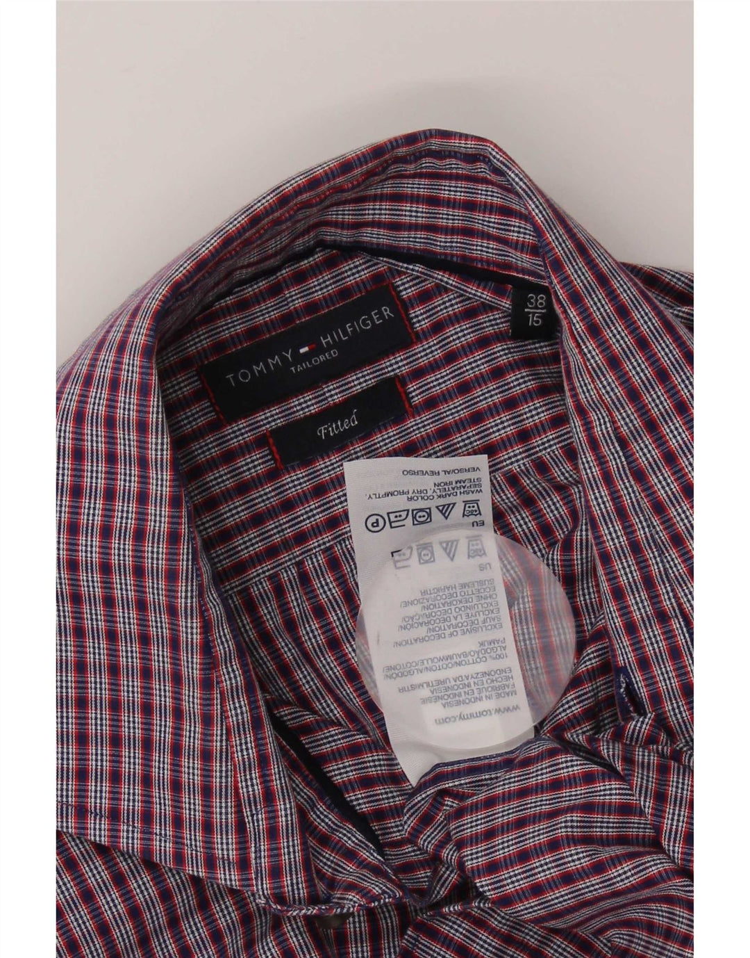 Tommy Hilfiger Herren-Hemd, tailliert, Größe 38 15, mittelmarineblaue Gingham-Baumwolle