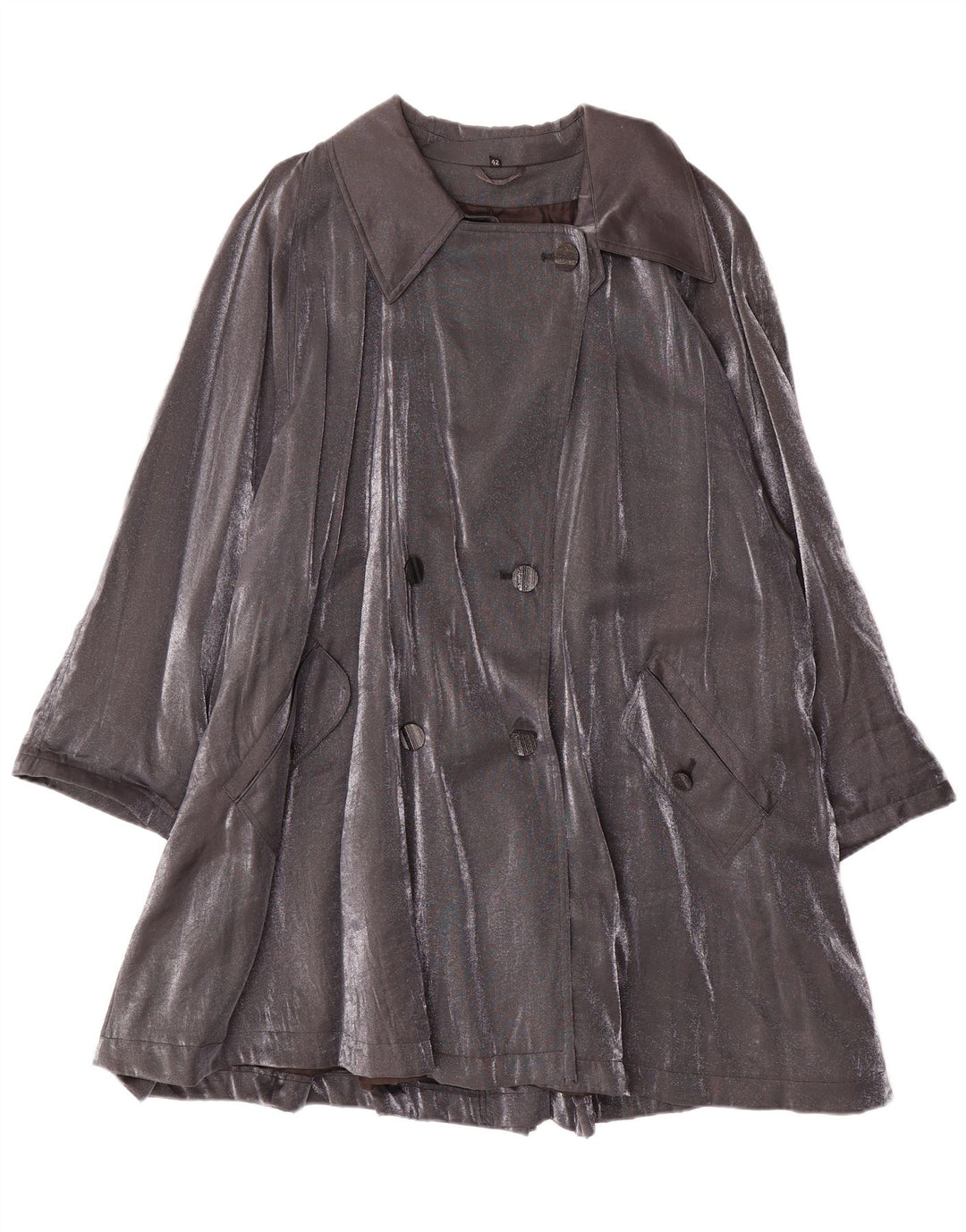 Vintage Damen Übergroßer Zweireihermantel IT 42 Mittelgraue Viskose