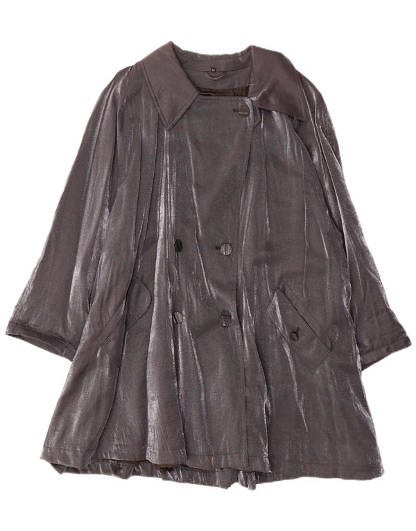 Vintage Damen Übergroßer Zweireihermantel IT 42 Mittelgraue Viskose