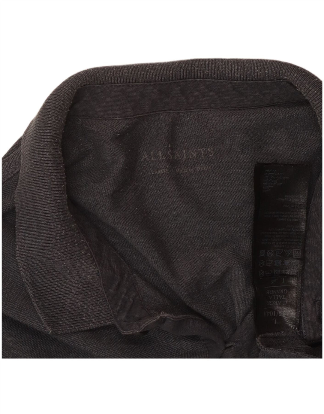 All Saints Herren-Langarm-Poloshirt, große graue Baumwolle