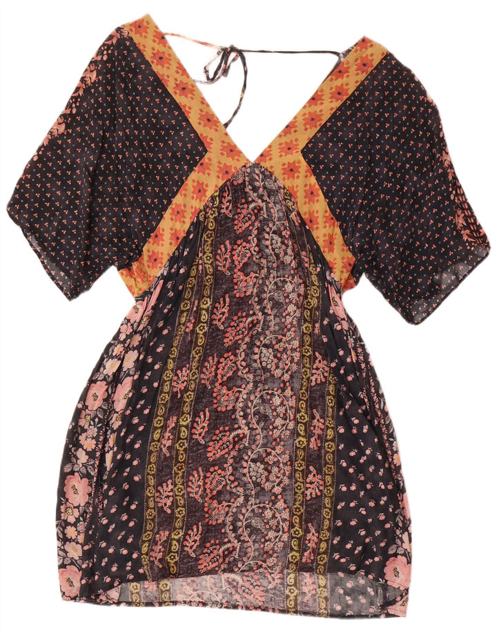 Zara Damen-Kaftan-Kleid, Größe M, Schwarz, geblümt