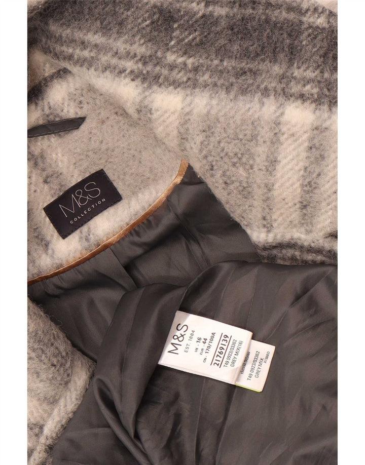 Marks & Spencer Damen Zweireihiger Mantel UK 16 Large Grau kariert