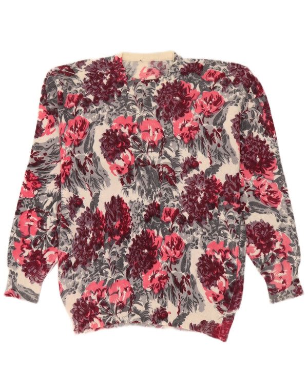 Vintage Damen Pullover mit Rundhalsausschnitt IT 46 Großes mehrfarbiges Blumenmuster