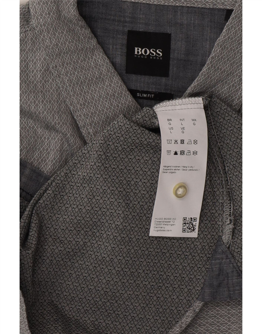 HUGO BOSS Herren Slim-Fit-Hemd, große graue geometrische Baumwolle