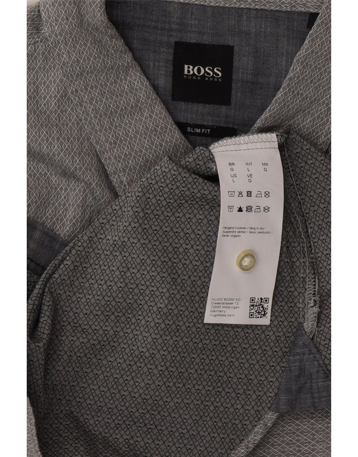 HUGO BOSS Herren Slim-Fit-Hemd, große graue geometrische Baumwolle
