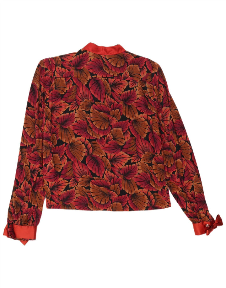 Vintage Damen Pullover Hemdbluse UK 16 Großes rotes Blumenmuster