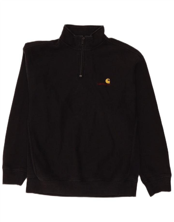 Carhartt Herren-Sweatshirt mit Reißverschluss am Hals, groß, aus schwarzer Baumwolle