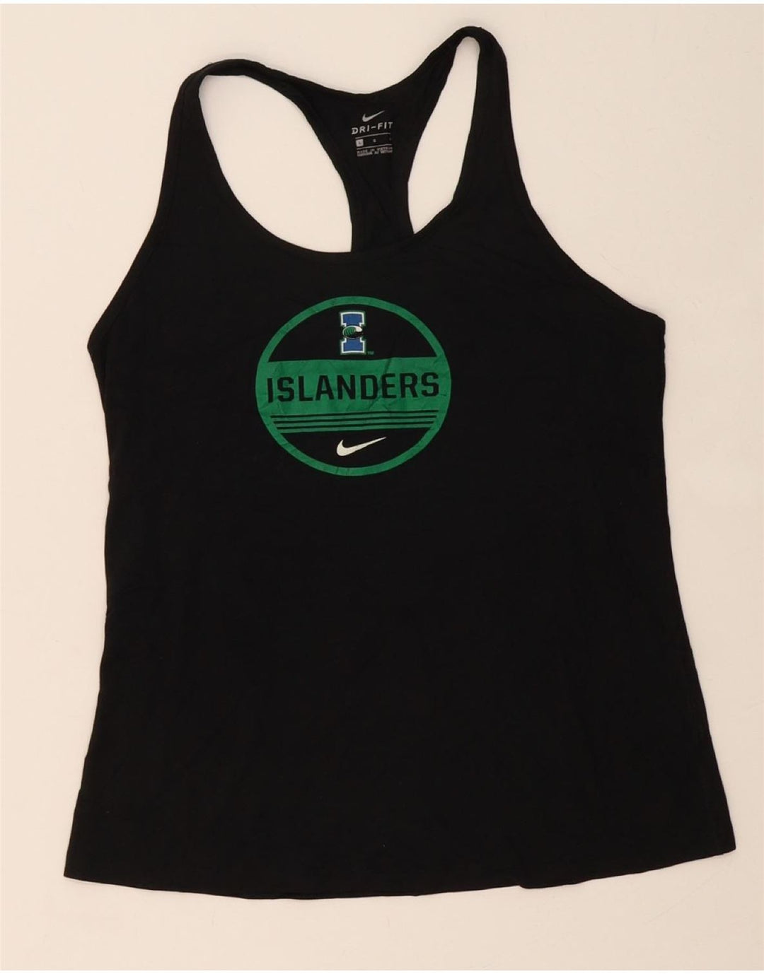 NIKE Womens Islanders Graphic Vest Top UK 14 Large Black Vintage Nike and Second-Hand Nike from Messina Hembry 