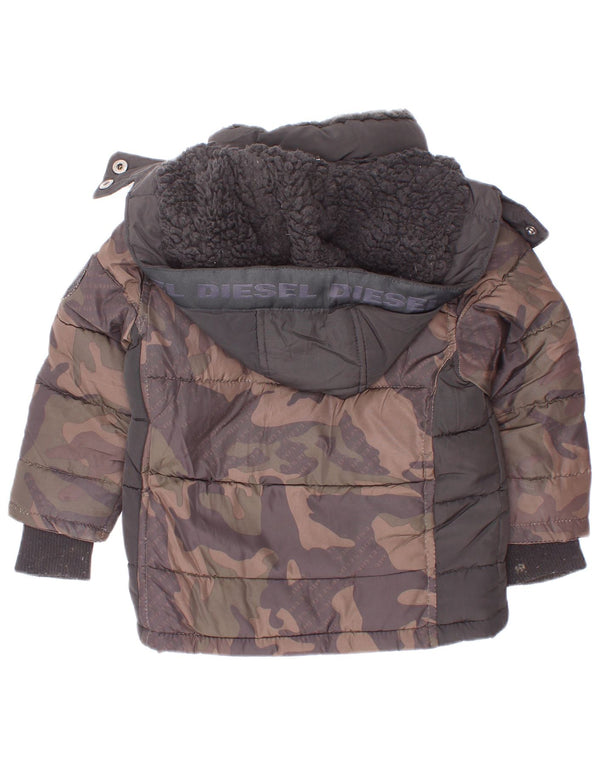 Diesel Baby Boys Graphic Hooded Wattierte Jacke 18–24 Monate Graue Tarnung