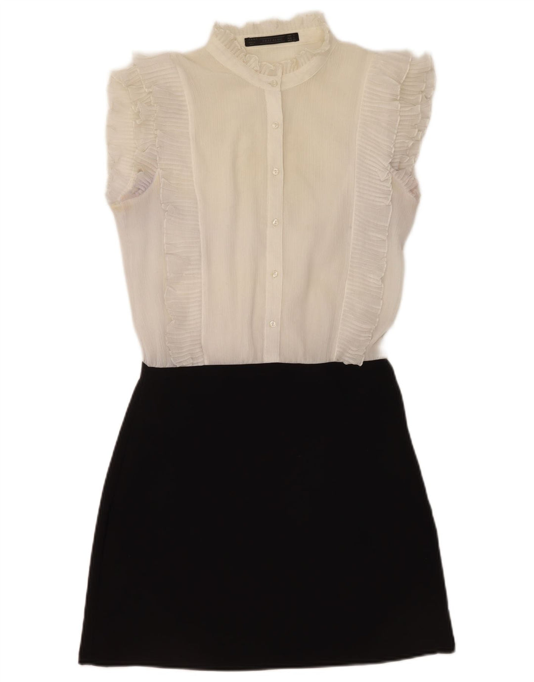 Zara Damen A-Linien-Kleid mit Rüschen vorne, Gr. 10, Größe S, Weiß, Farbblock