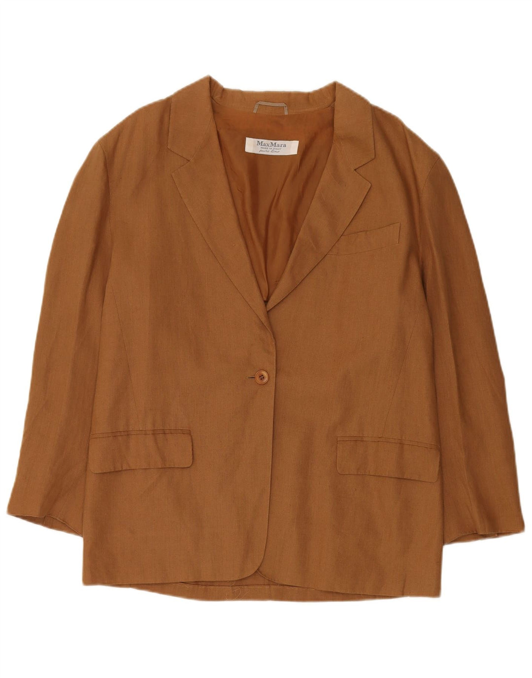 Max Mara Damen 1-Knopf-Blazer-Jacke, UK 14, großes braunes Leinen