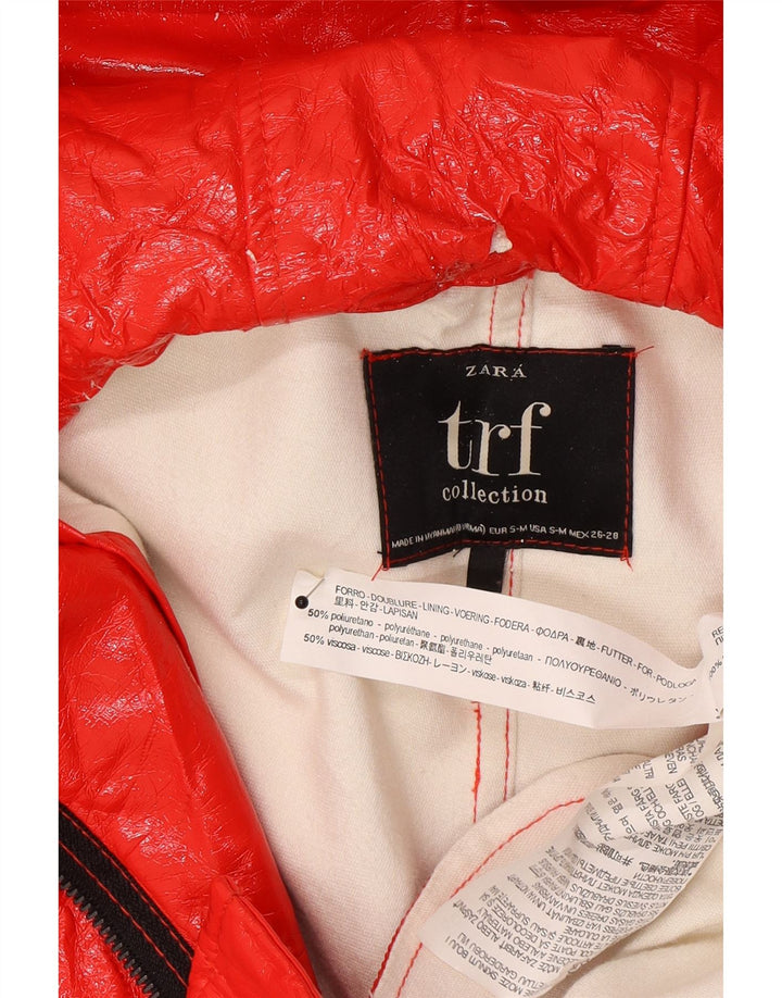 Zara Damen-Regenjacke mit Kapuze, UK 10, Größe S, Rot, Polyethylen