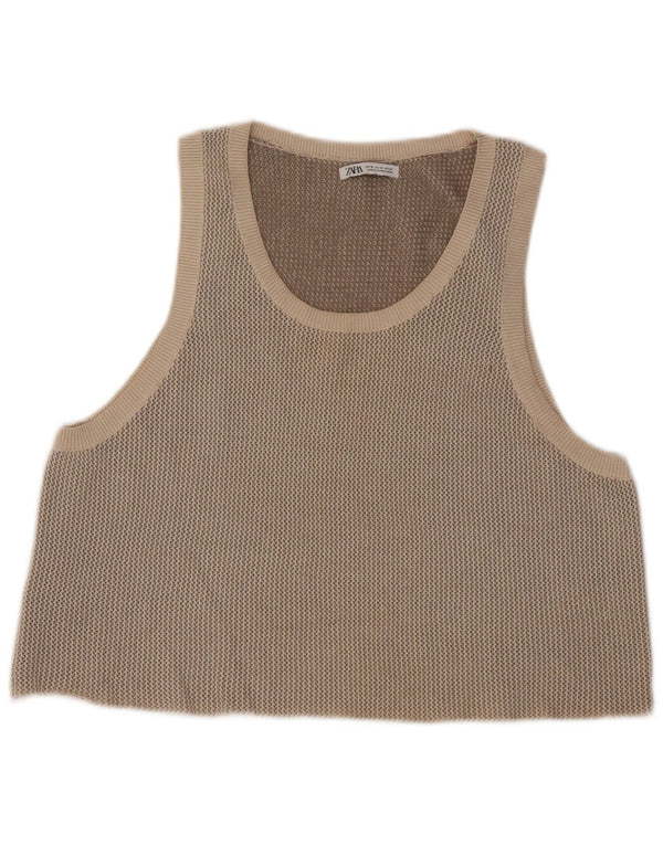 Zara Damen Crop Vest Top UK 14 Medium Beige