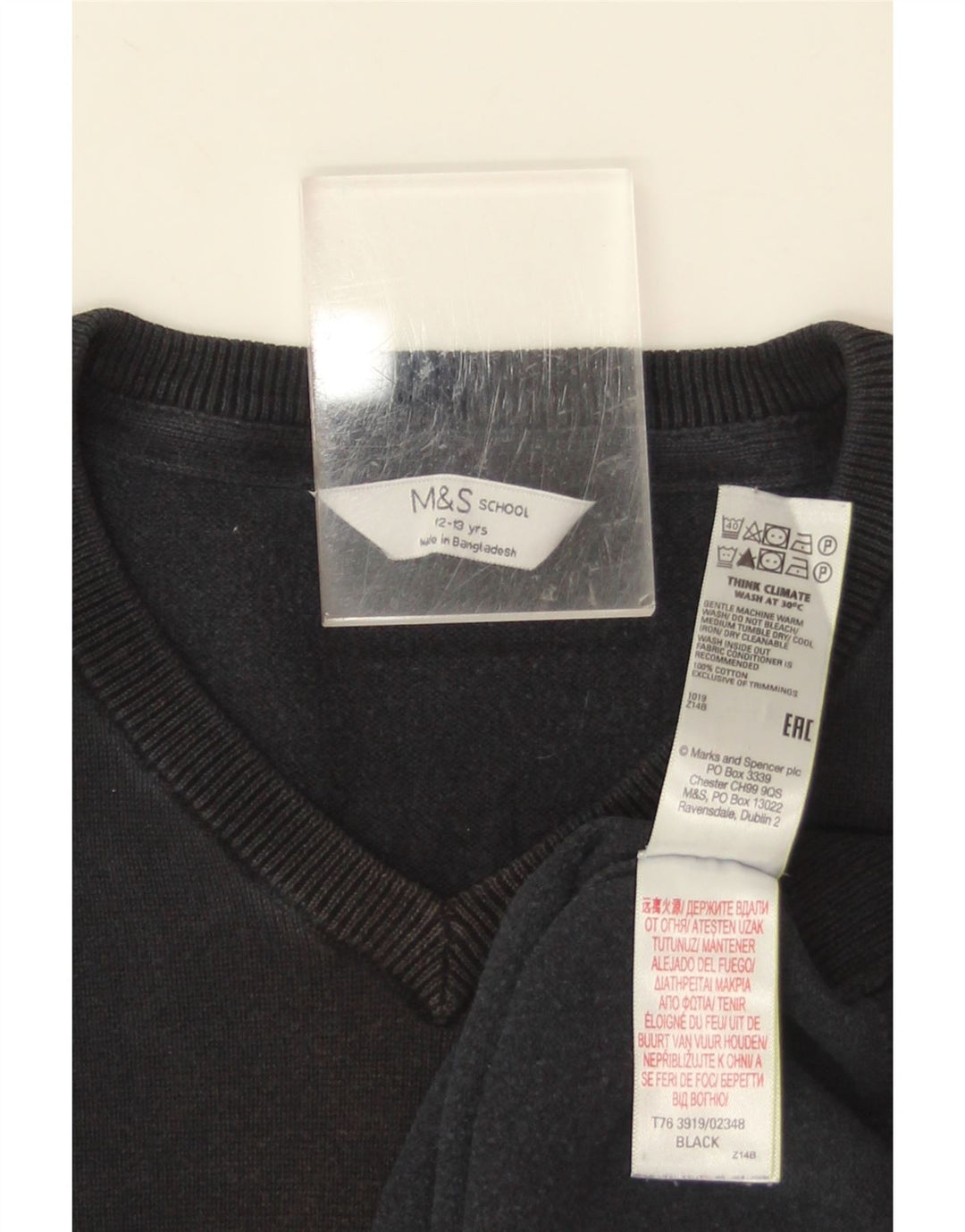 Marks & Spencer Jungen-Pullover mit V-Ausschnitt, 12–13 Jahre, schwarze Baumwolle