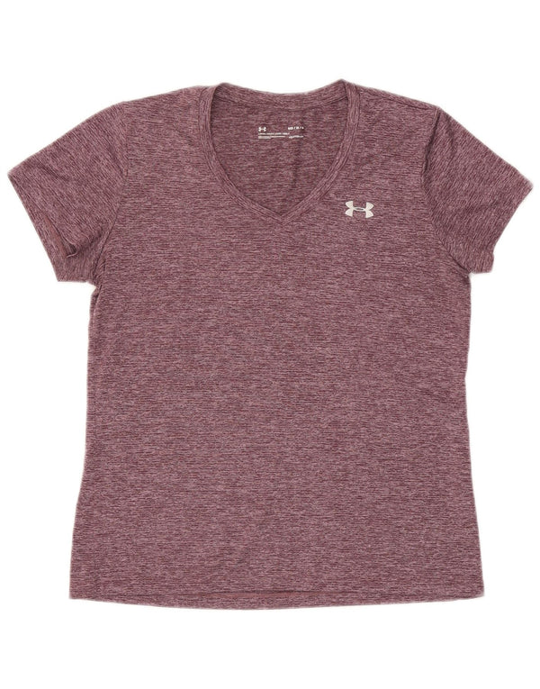 Under Armour Damen Heat Gear T-Shirt Top UK 14 Medium Burgundy Flecked