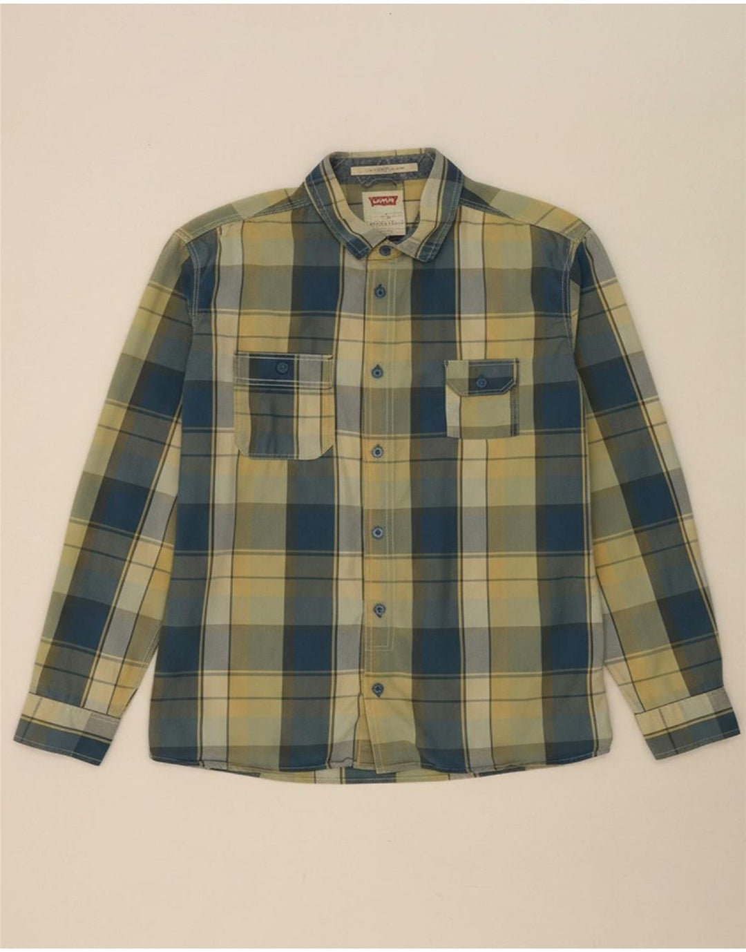 LEVI'S Mens Standard Fit Shirt Large Beige Check Cotton