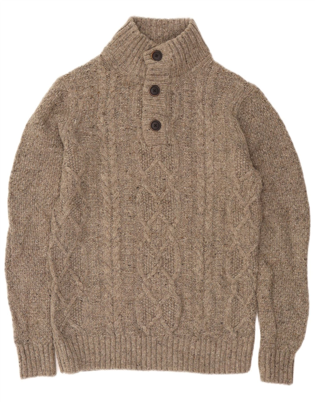 Fat Face Herren-Pullover mit Knopfkragen, Größe S, beige Wolle