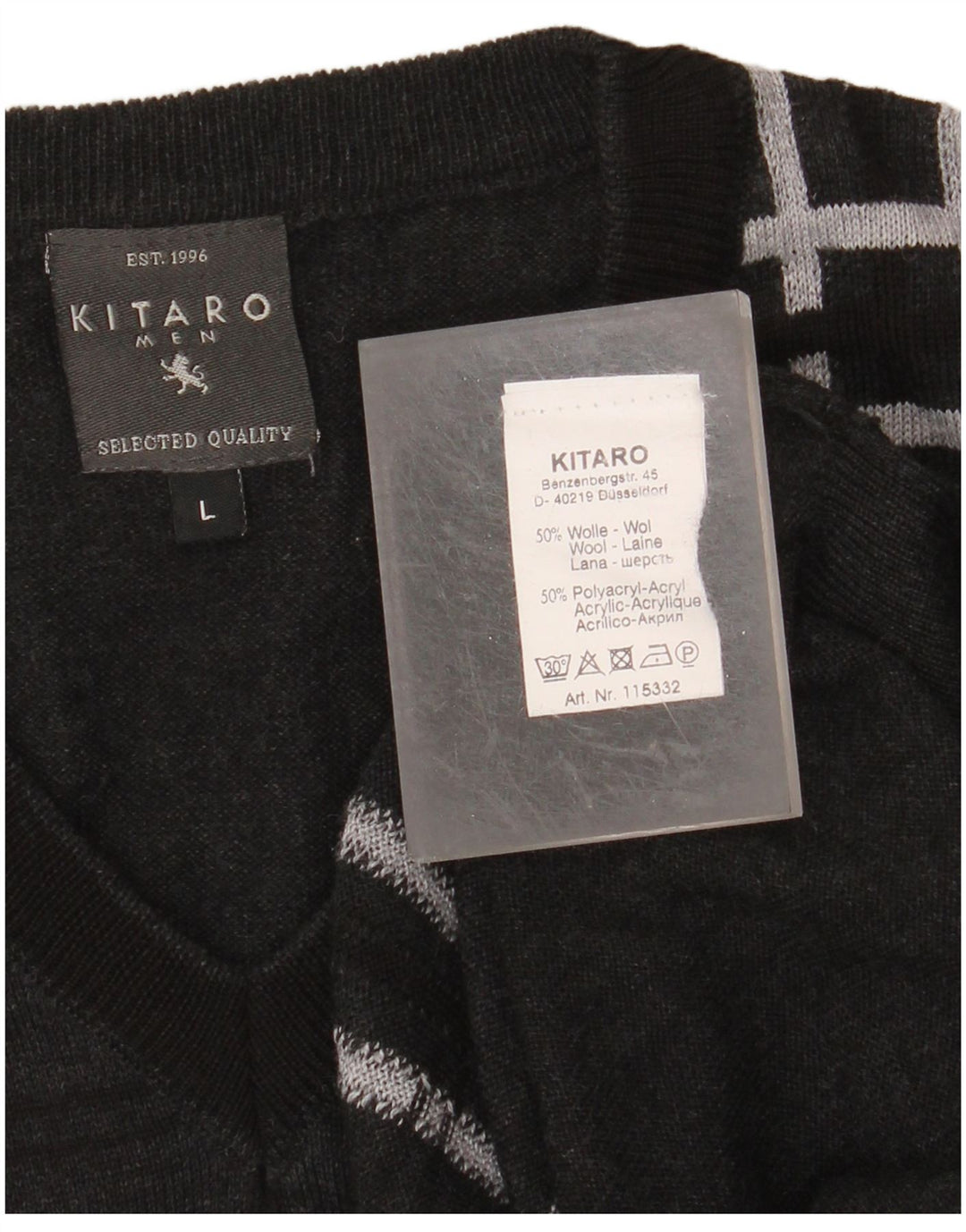 KITARO Herren-Pullover mit V-Ausschnitt, groß, grau kariert, Wolle