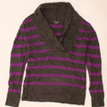 EDDIE BAUER Womens Shawl Neck Jumper Sweater UK 14 Medium Grey Striped Vintage Eddie Bauer and Second-Hand Eddie Bauer from Messina Hembry 