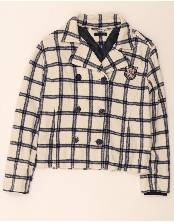 Tommy Hilfiger Pea Coat für Mädchen, 15–16 Jahre, weiß kariertes Polyester