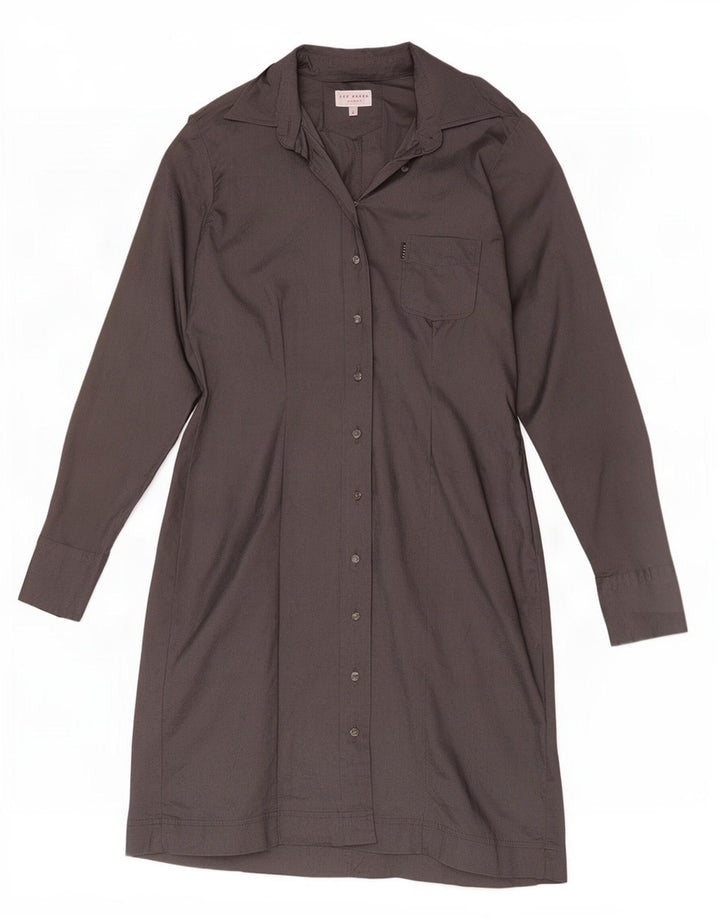 Ted Baker Langarm-Hemdkleid für Damen, Größe 3, mittelgraues Acetat