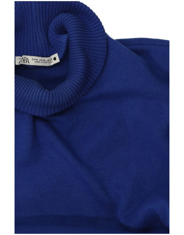 Zara Damen Crop Rollkragenpullover Pullover UK 14 Mittelblau