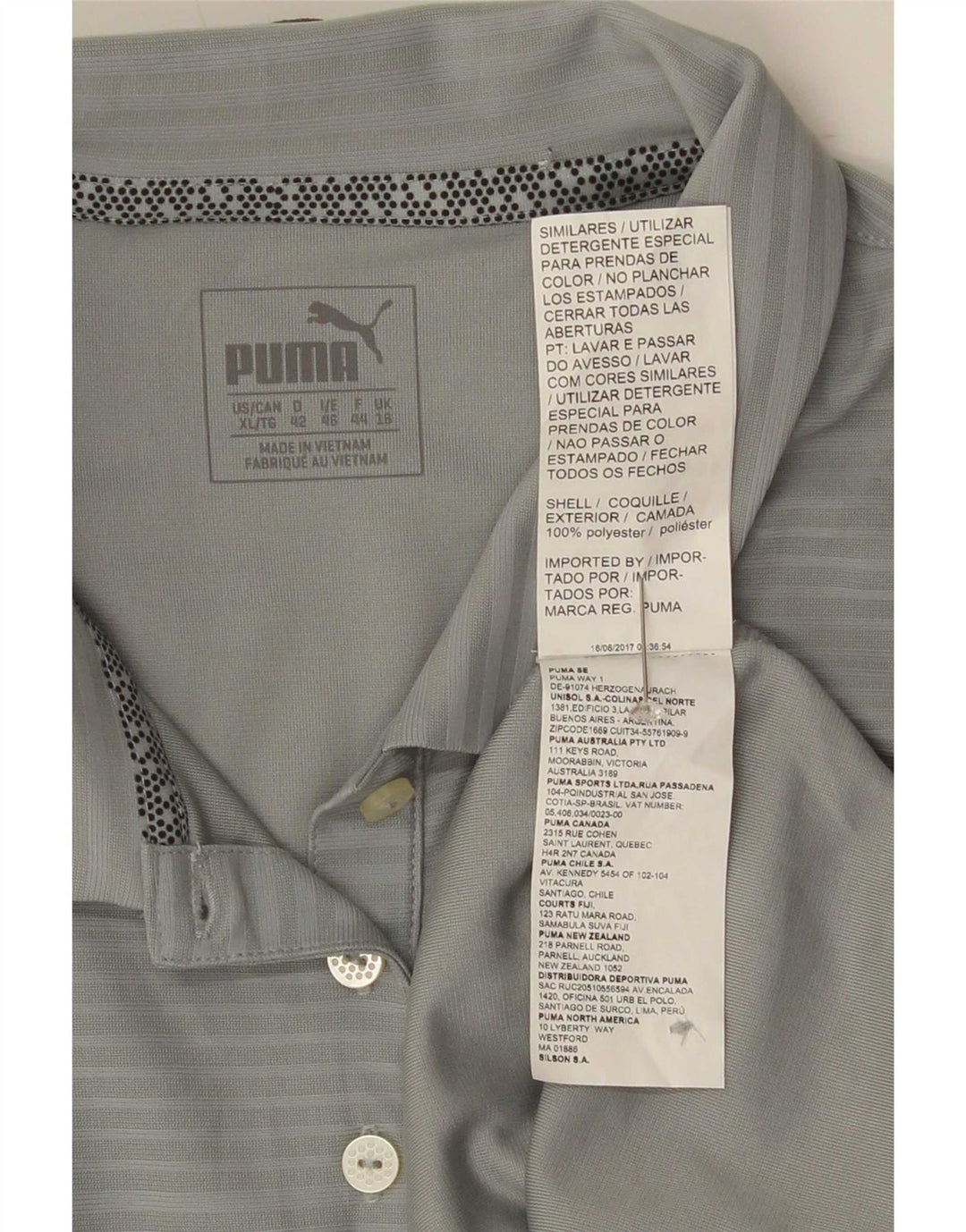 Puma Damen Poloshirt UK 16 Großes graues Nadelstreifen-Polyester