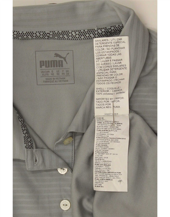 Puma Damen Poloshirt UK 16 Großes graues Nadelstreifen-Polyester