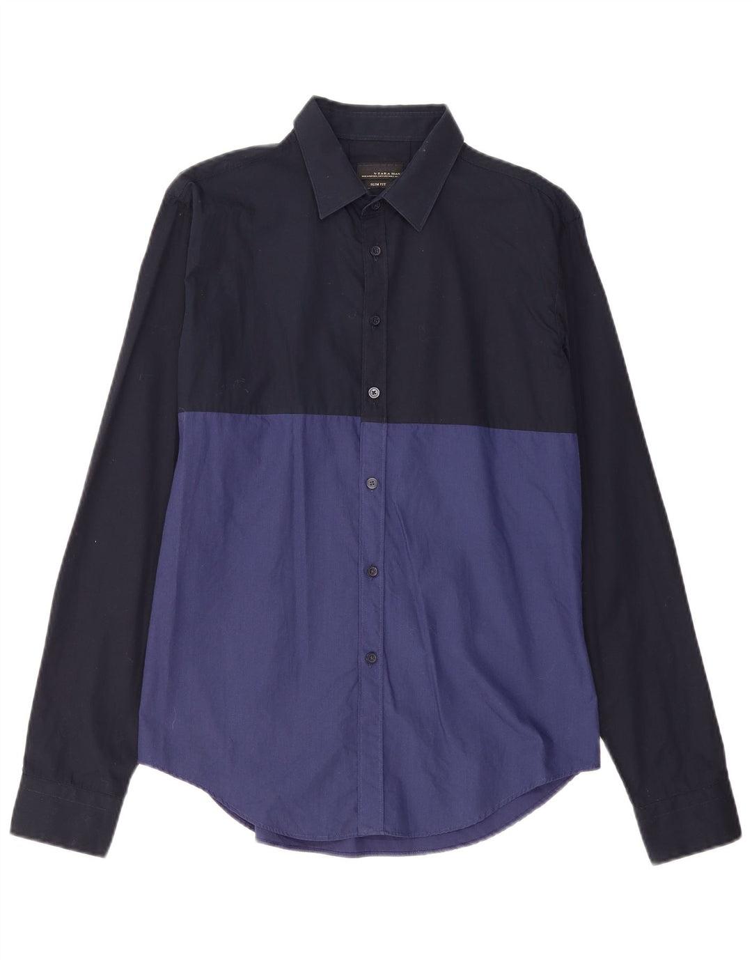 ZARA Slim-Fit-Hemd für Herren, Mittelblau, Farbblock