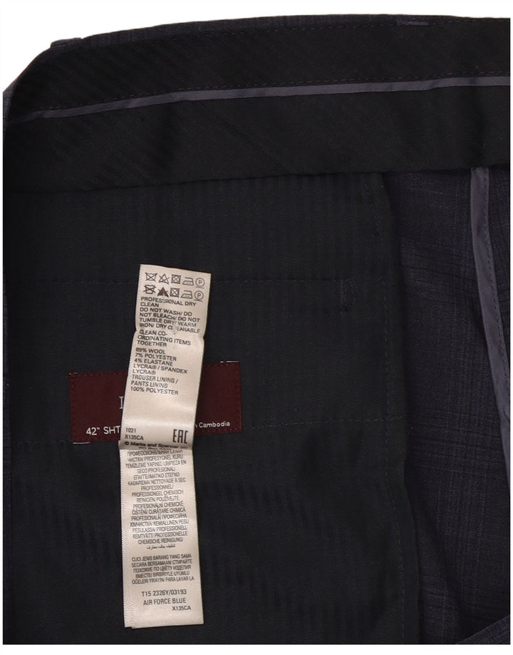 Marks & Spencer Herren-Anzughose, normal, W42, L29, marineblau karierte Wolle