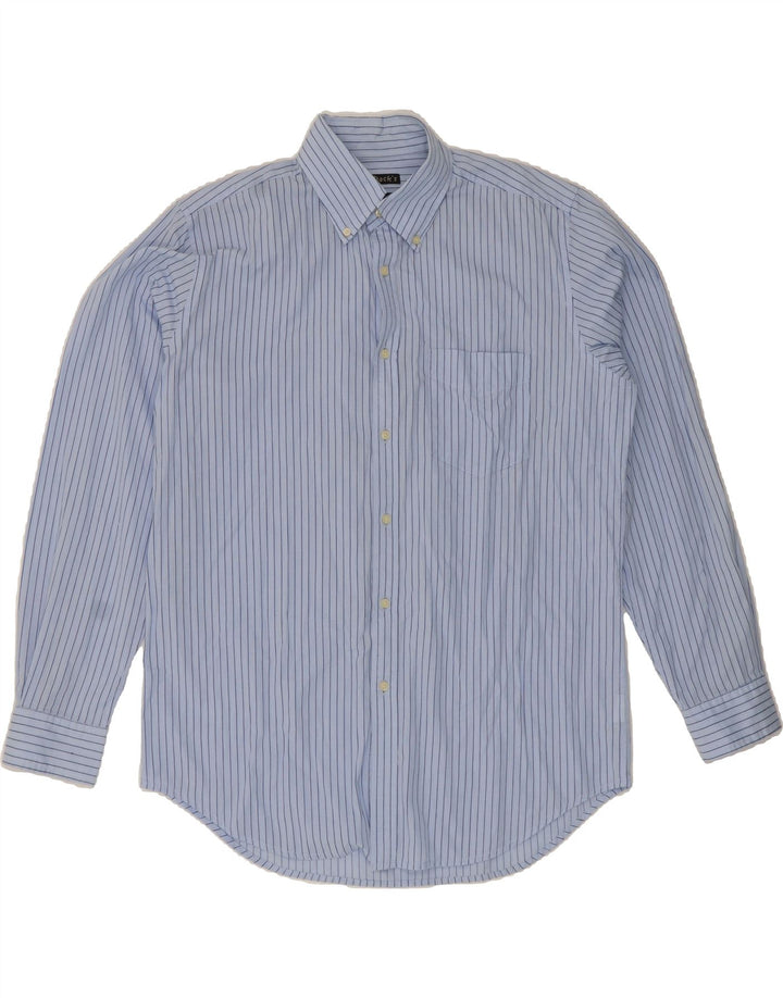 DACK'S Mens Classic Custom Fit Shirt Large Blue Pinstripe Cotton Vintage Dack's and Second-Hand Dack's from Messina Hembry 