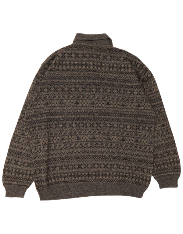 Enzo Goti Herren-Pullover mit Rollkragen, 2XL, graue Fair-Isle-Wolle