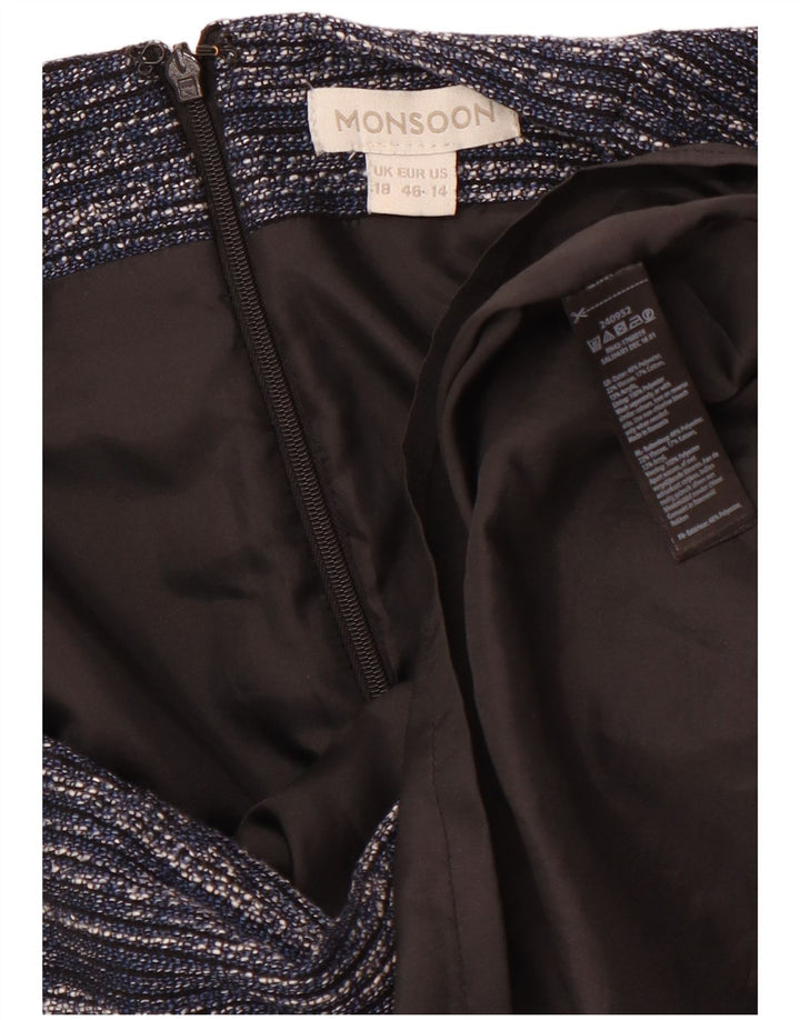 MONSOON Damen Bleistiftrock UK 18 XL W38 Marineblau meliertes Polyester