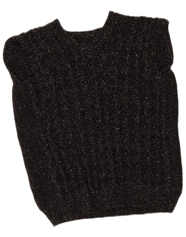 Vintage Damen Weste Tank Top UK 12 Medium Schwarz gefleckt