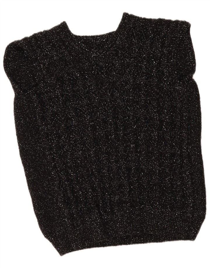 Vintage Damen Weste Tank Top UK 12 Medium Schwarz gefleckt