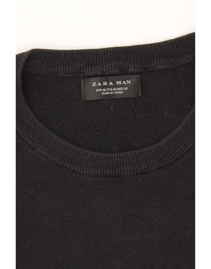 Zara Herren-Pullover mit grafischem Rundhalsausschnitt, mittleres Marineblau