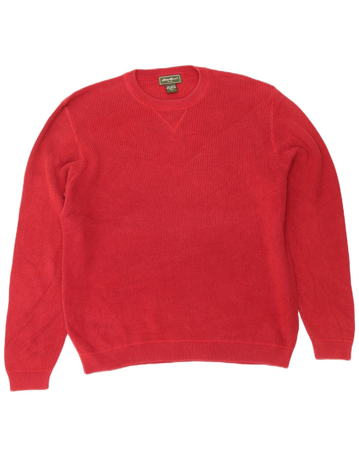 EDDIE BAUER Herren-Pullover mit Rundhalsausschnitt, groß, rot, Baumwolle