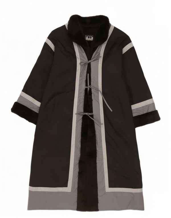 Vintage Damen Übergroßer Windjacke-Mantel EU 40 Mittelschwarzer Farbblock