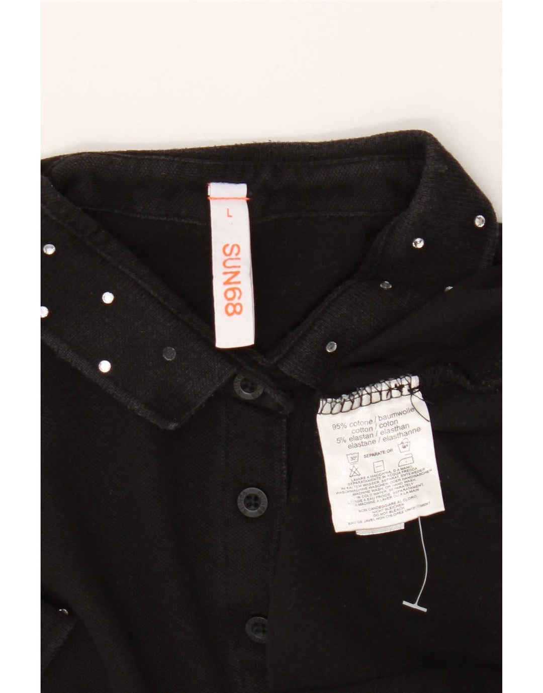 Sun68 Damen Poloshirt UK 14 Large Schwarz Baumwolle