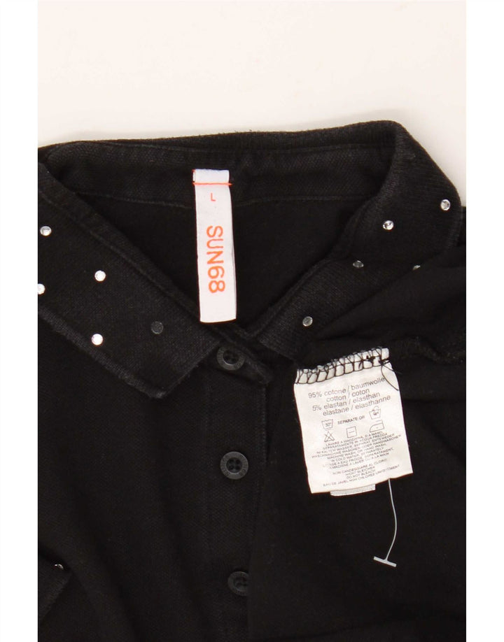 Sun68 Damen Poloshirt UK 14 Large Schwarz Baumwolle