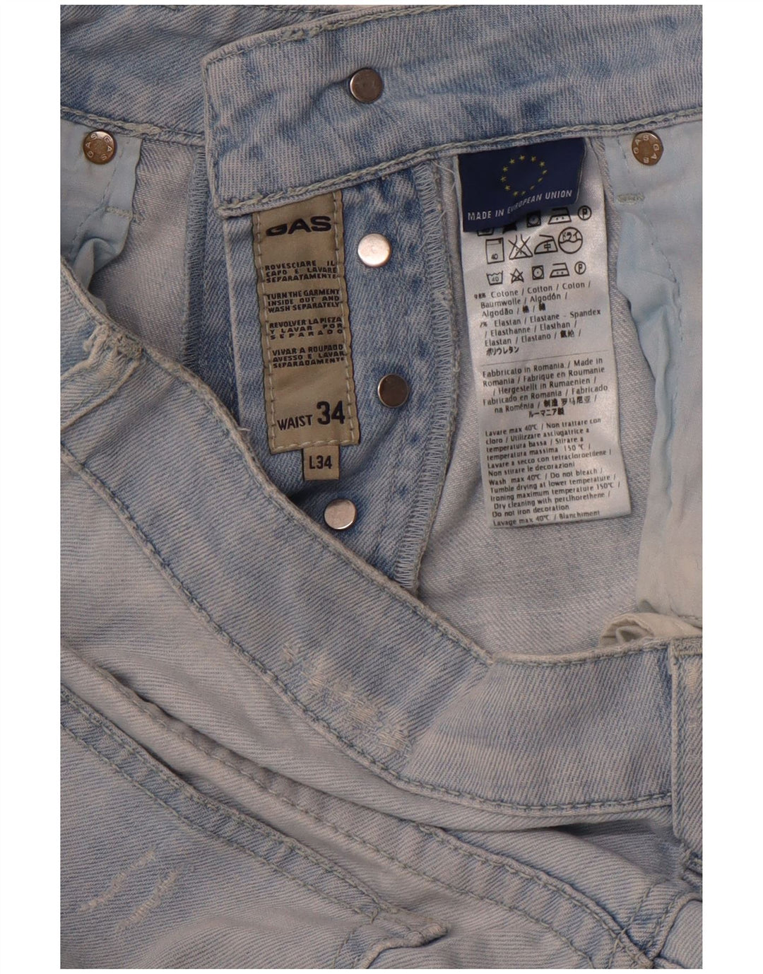 GAS Womens Distressed Straight Jeans W34 L31 Blue Cotton