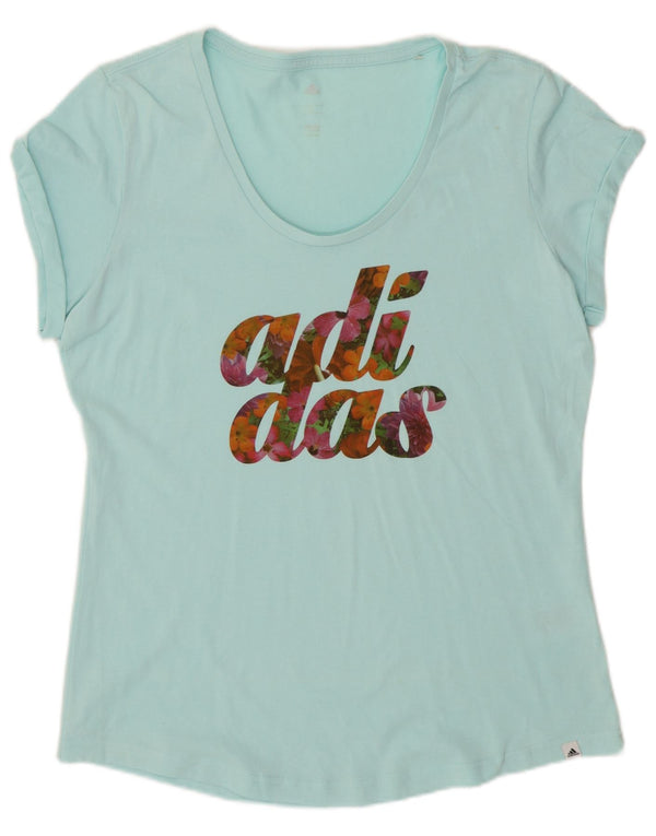 Adidas Damen Grafik T-Shirt Top UK 16 Large Türkis Baumwolle
