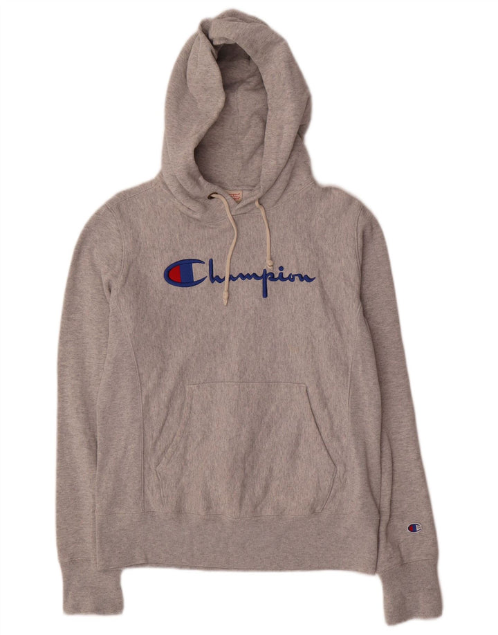 CHAMPION Damen Reverse Weave Graphic Hoodie Pullover UK 14 Mittelgrau
