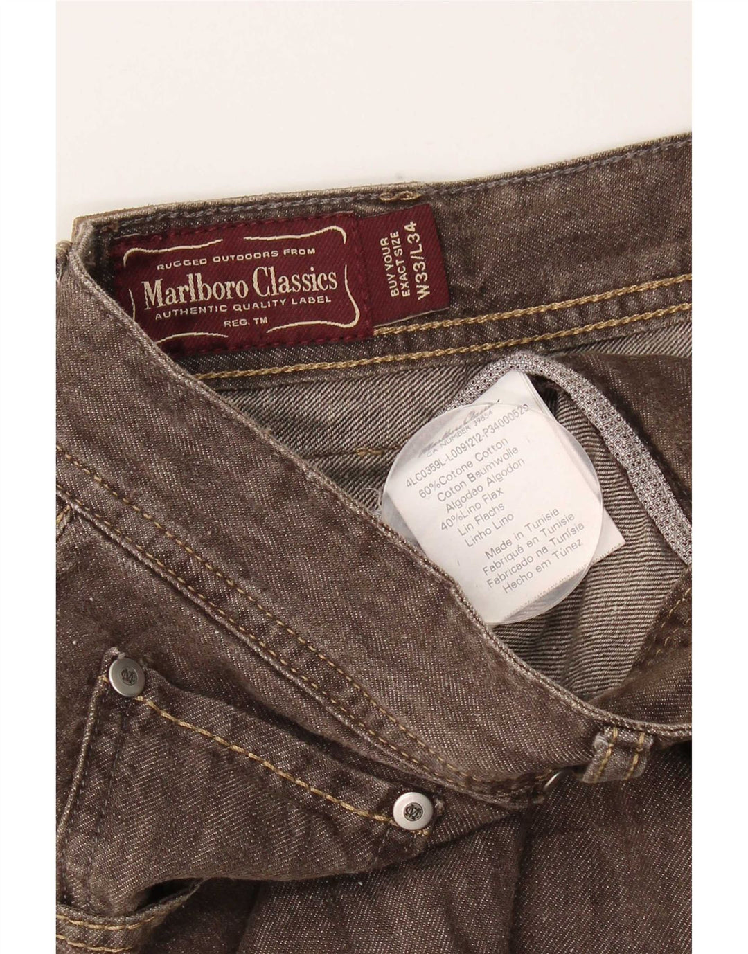 Marlboro Classics Herren Straight Jeans W33 L30 Braune Baumwolle