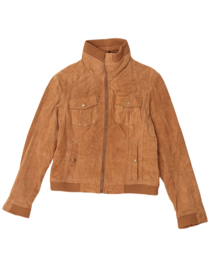 Vintage Damen Crop Wildlederjacke UK 14 Großes Beige Leder