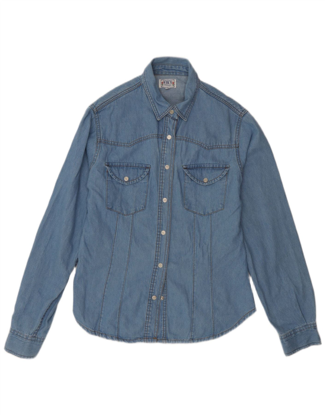 Vintage Damen Jeanshemd UK 14 Groß Blau