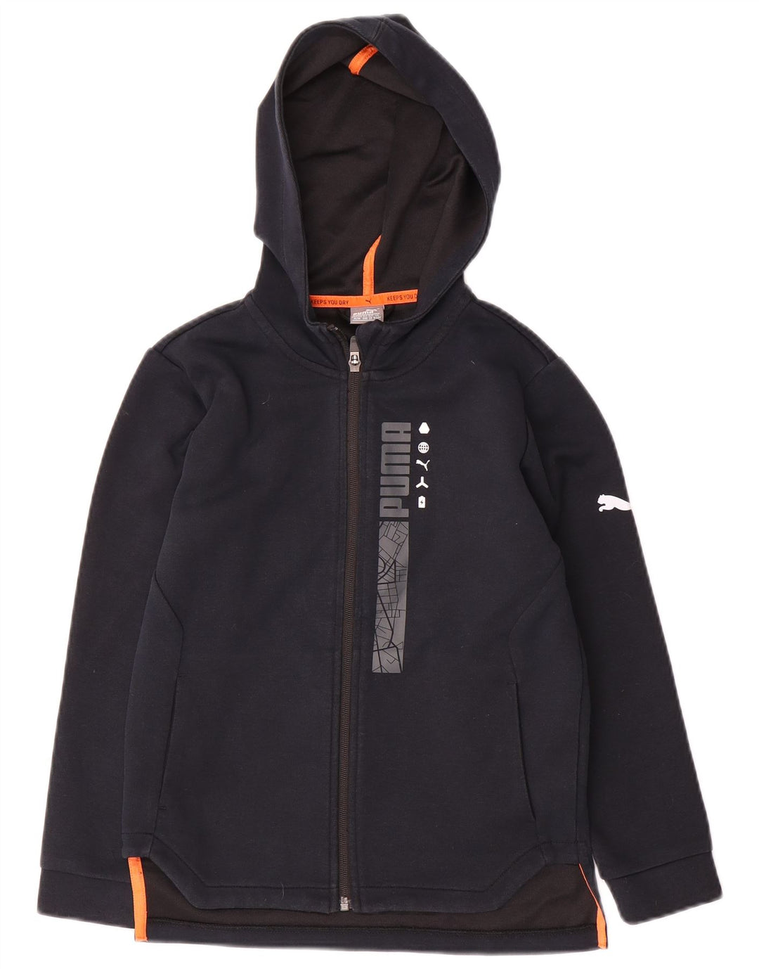 Puma Jungen Kapuzenpullover mit grafischem Reißverschluss, 9–10 Jahre, marineblaues Polyester
