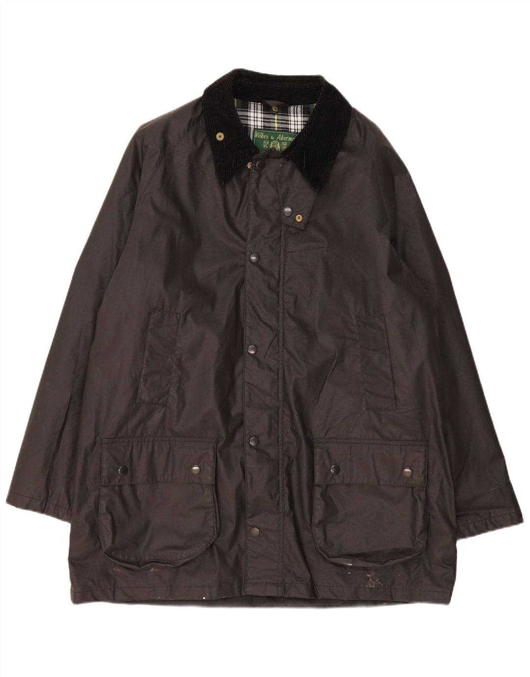 Wikes & Akerman Herrenjacke aus gewachster Baumwolle, UK 42, XL, Schwarz, Polyester