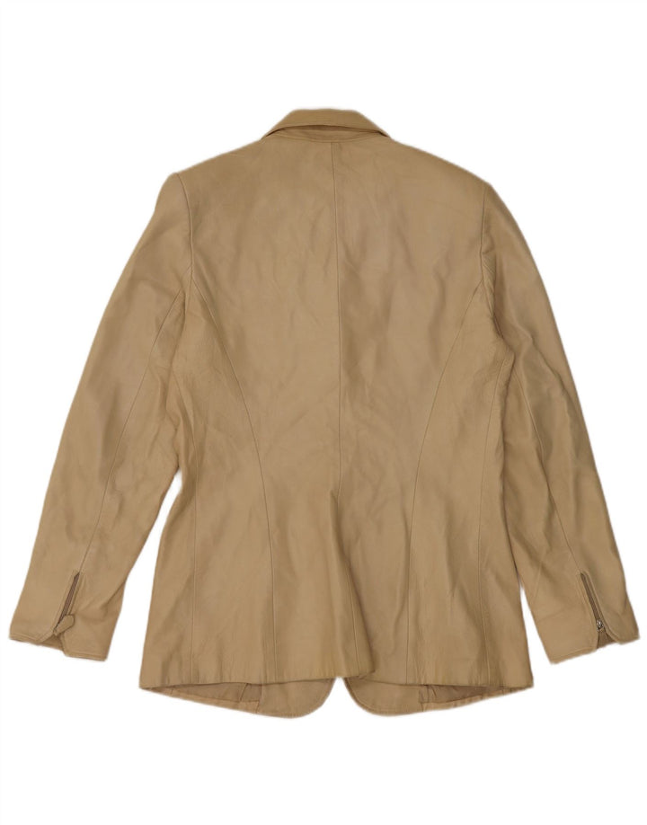 Vintage Damen 3-Knopf-Leder-Blazer-Jacke IT 44 Mittelbeiges Leder